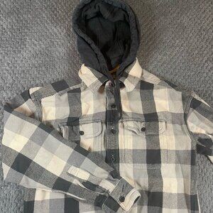 American Eagle Men's Shirt Jacket XS Gray Plaid Button Up Flannel Shacket Hooded